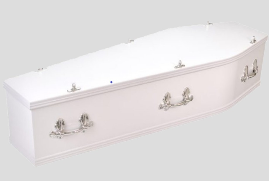 Coloured MDF coffin with beech mouldings